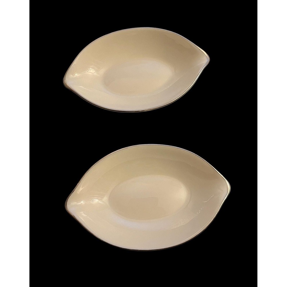 2 Lenox Oval Shaped Ivory Trinket Candy‎ Dish Accents Collection Gold Trim